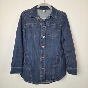 Chicos Denim Jacket Womens 0P Blue Button Up Classic Casual Petite 4/6P